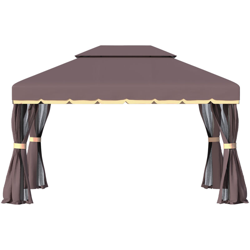 Gazebo da Giardino con Doppio Tetto e Zanzariera in Poliestere, Caffè, 2.9x3.9m - Outsunny en oferta