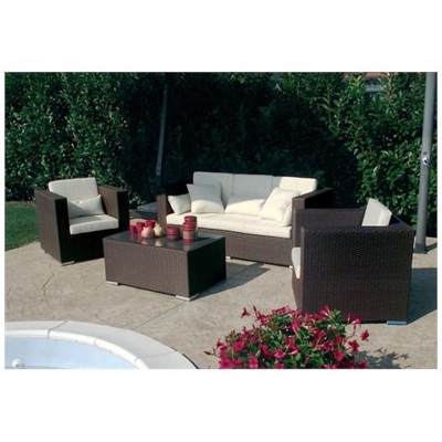 Abellinum - Salotto Da Giardino Completo Di Cuscini Intreccio In Rattan Sintetico