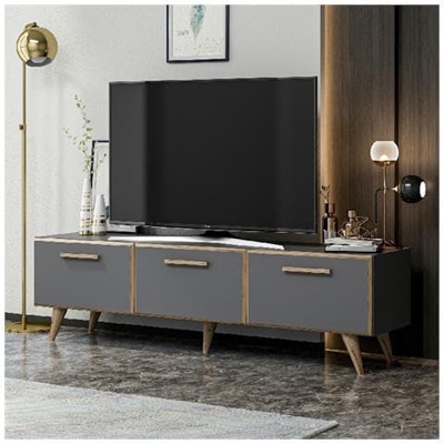 Mobile Porta Tv Cara - Con Ante, Ripiani - Da Salotto - Antracite, Noce In Legno, 160 X 37 X 45 Cm