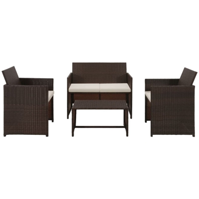Set Divani da Giardino 4 pz con Cuscini in Polyrattan Marrone
