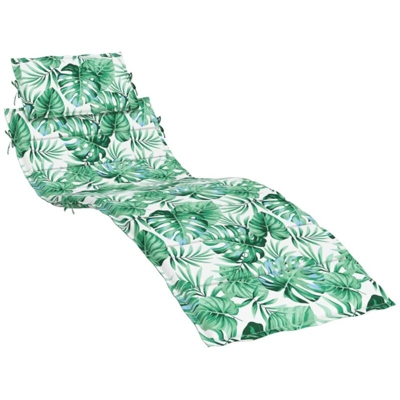 vidaXL Cuscino per Lettino Prendisole Motivo a Foglie 186x58x4 cm - Multicolore