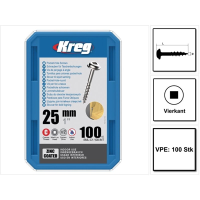 KREG Pocket-Hole Viti a testa cilindrica 25 mm 100 pz. ( SML-C1-100 )