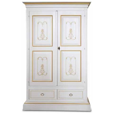 Armadio In Legno Shabby Chic Bianco Decorato Filo Ocra