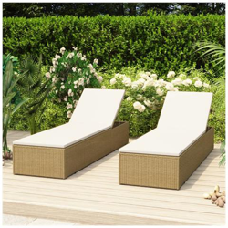 Lettino Prendisole In Polyrattan Marrone E Bianco Crema en oferta