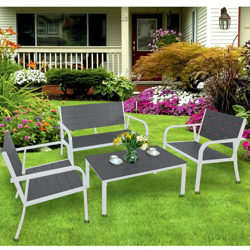 Set Salotto Arredo Giardino Completo Divano Poltrone e Tavolino Metallo ABS Grey características