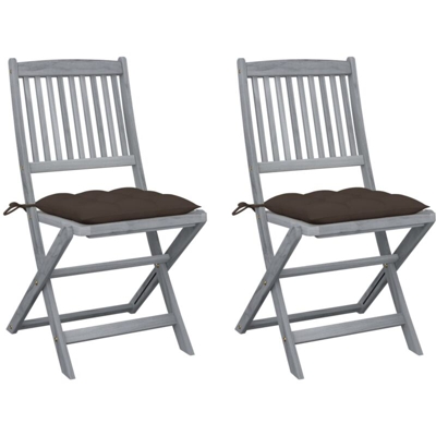 vidaXL Sedie da Giardino Pieghevoli 2pz con Cuscini in Massello Acacia - Grigio talpa