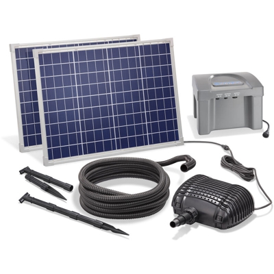 Esotec - Pompa solare per ruscelli con potenza di 100W e portata di 3400l/h + batteria. Pompa solare per stagno a cascata 101085