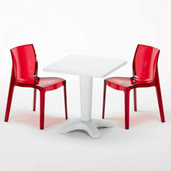 Grand Soleil - Tavolino Quadrato 70x70 cm e 2 Sedie Colorate Trasparenti Caffè | Femme Fatale Rossa Trasparente - Bianco en oferta