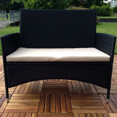 Panca da giardino Panca in rattan Polyrattan nero Rivestimento sedile beige