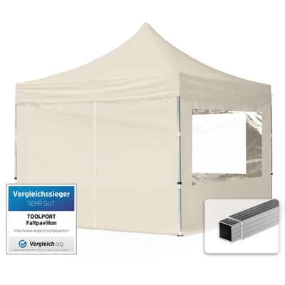 Gazebo Pieghevole Giardino 3x3m - 4 laterali Alluminio PES300 Telo 100% Impermeabile Padiglione Mercati Sagre crema