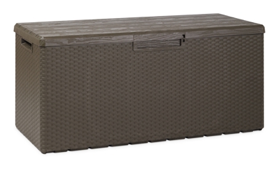 Toomax - Baule Multibox Portofino da esterni con seduta, finiture legno e midollino, dim cm 123,7x54,5x56,2h, Art. 176, colore Marrone