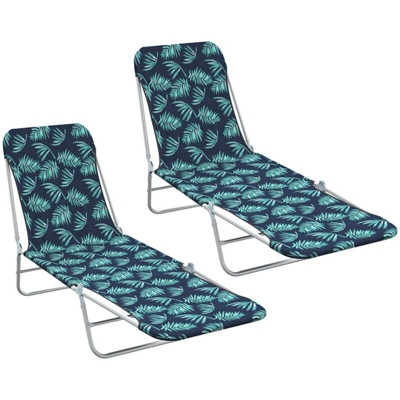 Lettini Prendisole Pieghevoli 2 pz Acciaio e Tessuto con Foglie - Multicolore - Vidaxl