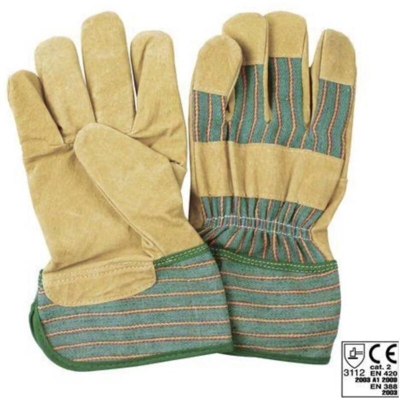 GUANTI DA GIARDINO IN PELLE E TELA RIGATA TG L - Verdemax