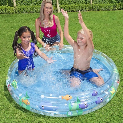 Piscina Rotonda 150cm Gonfiabile Fuoriterra Trasparent Bambini Giardino 3 Anelli