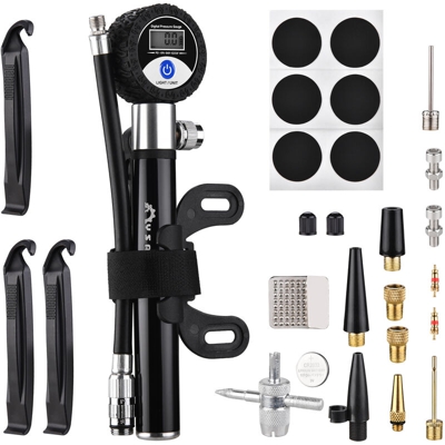 Mini pompa per bicicletta Pompa per bicicletta 120PSI Pompa per bicicletta ad alta pressione con manometro digitale Kit di riparazione per forature