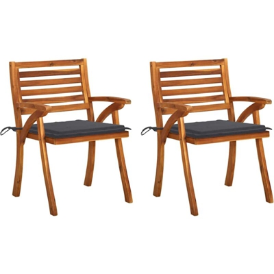 vidaXL Sedie da Pranzo da Giardino con Cuscini 2 pz Massello di Acacia - Marrone