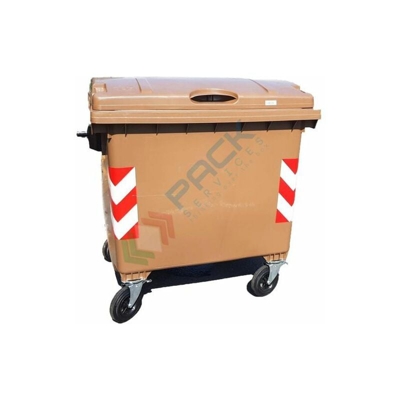 Cassonetto per la raccolta differenziata rifiuti, capacità 1100 Lt, certificato UNI EN 840, coperchio piano, colore marrone (Marrone)