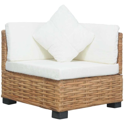Divano Angolare con Cuscini in Rattan Naturale - Marrone - Vidaxl