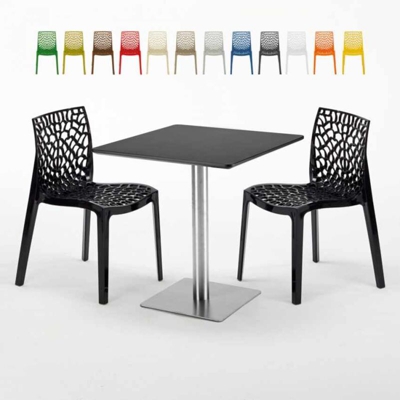 Tavolino Quadrato Nero 70x70 cm con 2 Sedie Colorate Gruvyer Rum Raisin | Nero