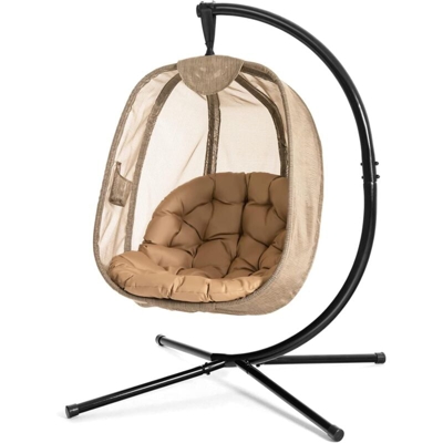 Costway - Sedia Sospesa con Supporto in Acciaio, Sedia Amaca con Cuscino Comodo, Sedia a Dondolo per Cortile Giardino Balcone, 100 x 126 x 173 cm