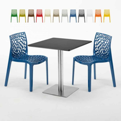 Grand Soleil - Tavolino Quadrato Nero 70x70 cm con 2 Sedie Colorate Gruvyer Rum Raisin | Blu características