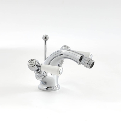 Hudson Reed Elizabeth Rubinetto Miscelatore Monoforo per Bidet con Design a Leva - Finitura Cromata e Bianca - 114 x Ø60 x 125mm