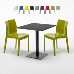 Grand Soleil - Tavolino Quadrato Nero 70x70 cm con 2 Sedie Colorate Ice Kiwi | Verde 2 características