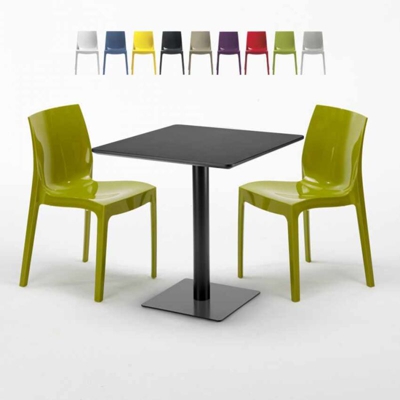 Grand Soleil - Tavolino Quadrato Nero 70x70 cm con 2 Sedie Colorate Ice Kiwi | Verde 2