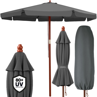 Ombrellone da giardino in legno 330cm protezione UV50+ idrorepellente ombrelloni esterno piscina terrazzo balcone Antracite