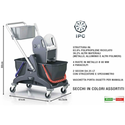 Carrello Industr. Doppio Secchio Lt.50 C/Vasch. características