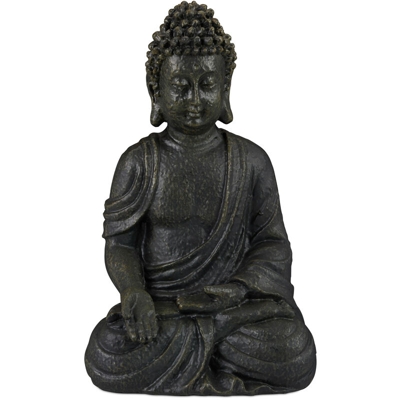 Statua del Buddha Seduto, 30cm da Giardino e da Soggiorno, in Ceramica, Impermeabile Anti-Gelo Grigio Scuro