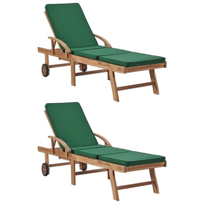 Lettini Prendisole con Cuscini 2 pz in Legno di Teak Verde - Verde - Vidaxl