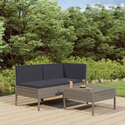 YOUTHUP Set Divani da Giardino 3 pz con Cuscini in Polyrattan Grigio - Grigio