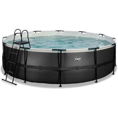 SOLO Piscina rotonda ø488x122cm con filtro a sabbia - nero. Struttura extra spesso in acciaio nero galvanizzata e verniciata a polvere, no ruggine!