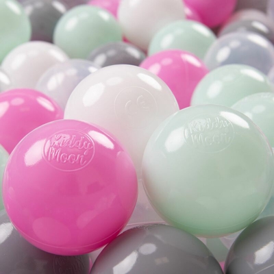 KiddyMoon 100 ? 7CM Palline Morbide Colorate Per Piscina Bambini Fatto In EU, Trasparente/Grigio/Bianco/Rosa/Menta