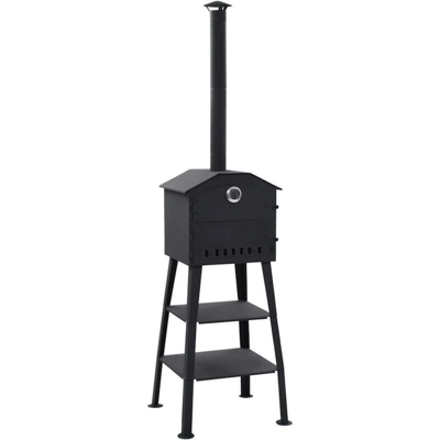 Forno Pizza da Esterno a Carbonella con 2 Pietre Refrattarie - Nero - Vidaxl