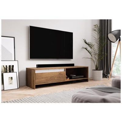 Elegante Porta Tv Apimp, 140 Cm, Bianco Lucido / rovere Bordeaux