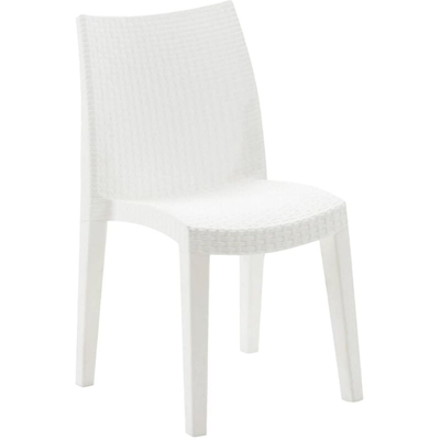Dmora Sedia impilabile effetto Rattan, Made in Italy, 48x55x86 cm, color Bianco