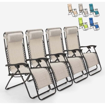 4 sedie sdraio pieghevole multiposizione giardino spiaggia Emily Zero Gravity | Grigio