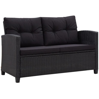 vidaXL Divano da Giardino 2 Posti con Cuscini Nero 124 cm Polyrattan - Nero