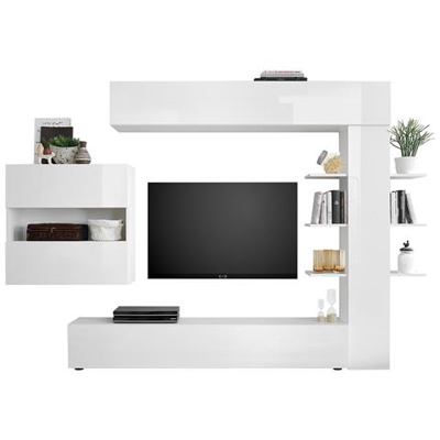 Composizione Tv Murale Laccato Bianco Lucido Eternel