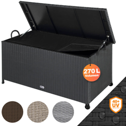 Baule contenitore 122x56x61cm poli rattan maniglie rotelle cassapanca giardino esterno interno nero precio