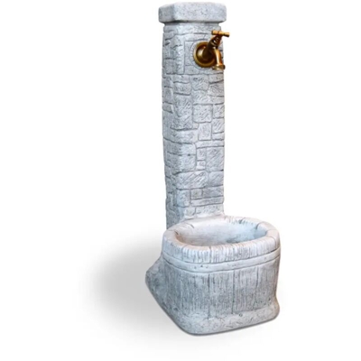 fontana a bacinella da parete 'verra' anticata in cemento colore grigio - 54x25x56 cm