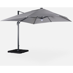 Ombrellone a braccio, solare, LED, rettangolare, dimensioni: 3 x 4 m, prodotto di fascia alta - modello: Luce, colore: Grigio chiaro - inclinabile e en oferta