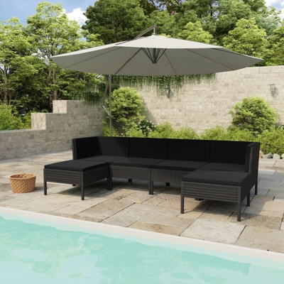 Set Divani da Giardino 6 pz con Cuscini in Polyrattan Nero - Nero - Youthup