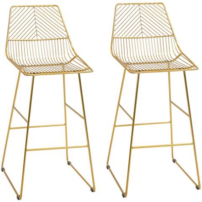 Set Di 2 Sgabelli Alti Con Poggiapiedi In Metallo Oro