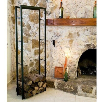Scaffale Legno da Camino XXL Nero Supporto Legna da Camino 150cm Cesto Legna Porta Legna da Camino Scaffale Legna