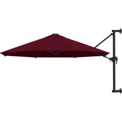 Ombrellone a Muro con Palo in Metallo 300 cm Rosso Borgogna - Rosso - Vidaxl