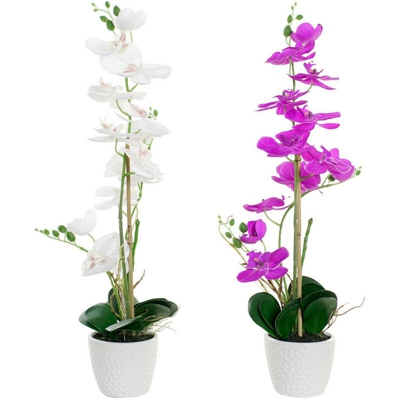 Pianta Decorativa DKD Home Decor Bianco Verde Stoffa Por?elan Fucsia (2 pcs) (18 x 18 x 60 cm)