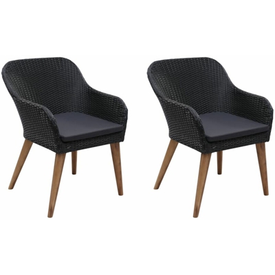 Sedie da Esterno con Cuscini 2 pz in Polyrattan Nero